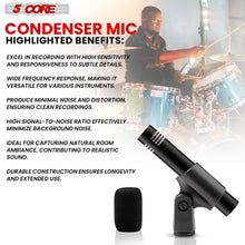 Load image into Gallery viewer, 5Core Instrument Microphone Professional XLR Cardioid Pencil Stick Condenser Mic Black-4
